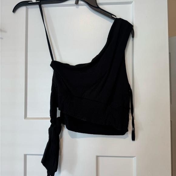 Free People Black One Shoulder Crop Top, Size XS - Picture 2 of 3